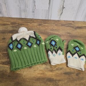 J Crew Wool Blend Knit Leather Mittens And Hat Set